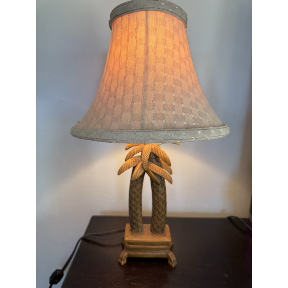 Vintage palm tree table lamp gold color tropical Tiki Resin ~16"Tall